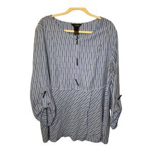Ali Miles Blouse Women's Size XL Stripes Artsy Abstract Office‎ Blue Purple